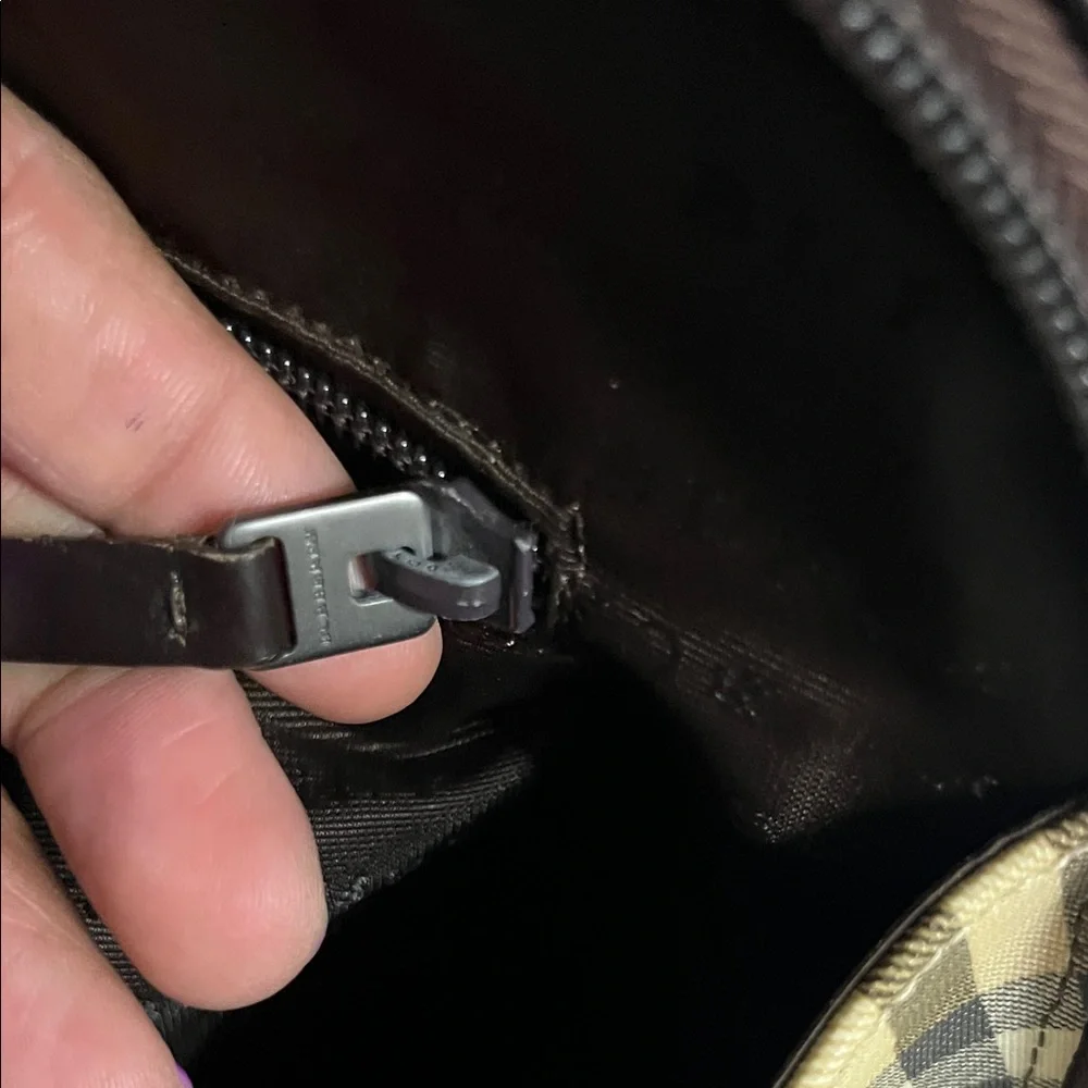 Classic Plaid Dome Satchel Handbag - Beige/Tan with Dark Brown Trim - Picture 6 of 11